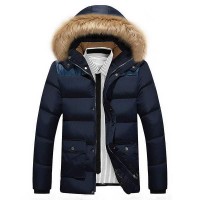 Doudoune Homme Parka capuche fourrure Outwear Hiver Bleu Marine